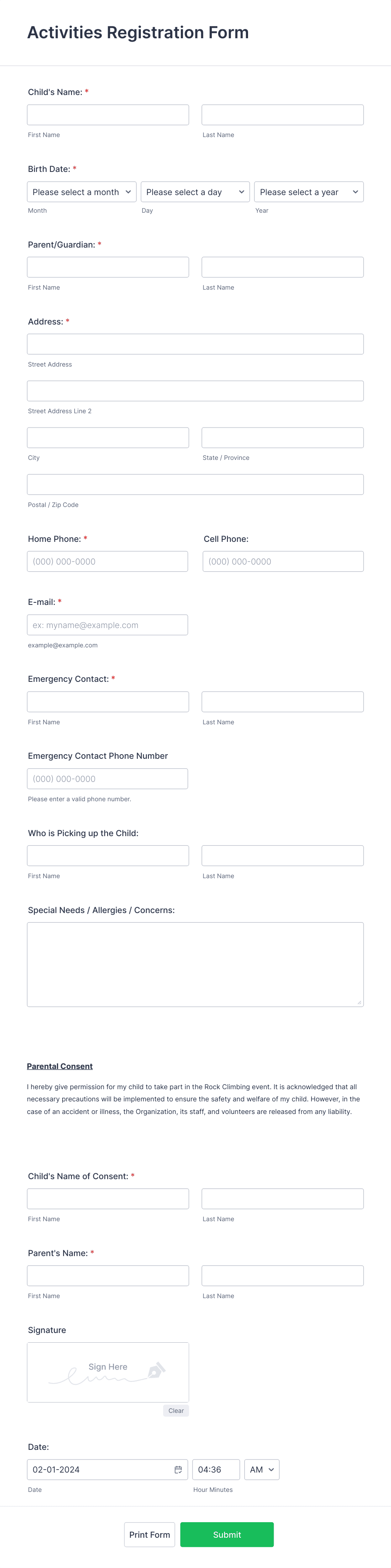 Activities Registration Form Template | Jotform