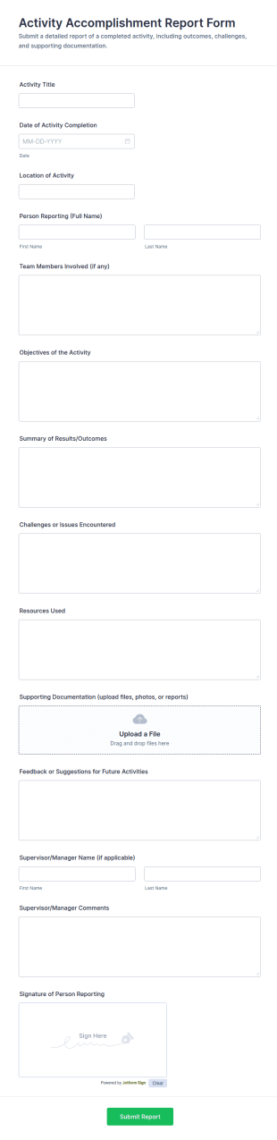 Activity Accomplishment Report Form Template