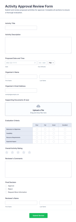 Activity Approval Review Form Template