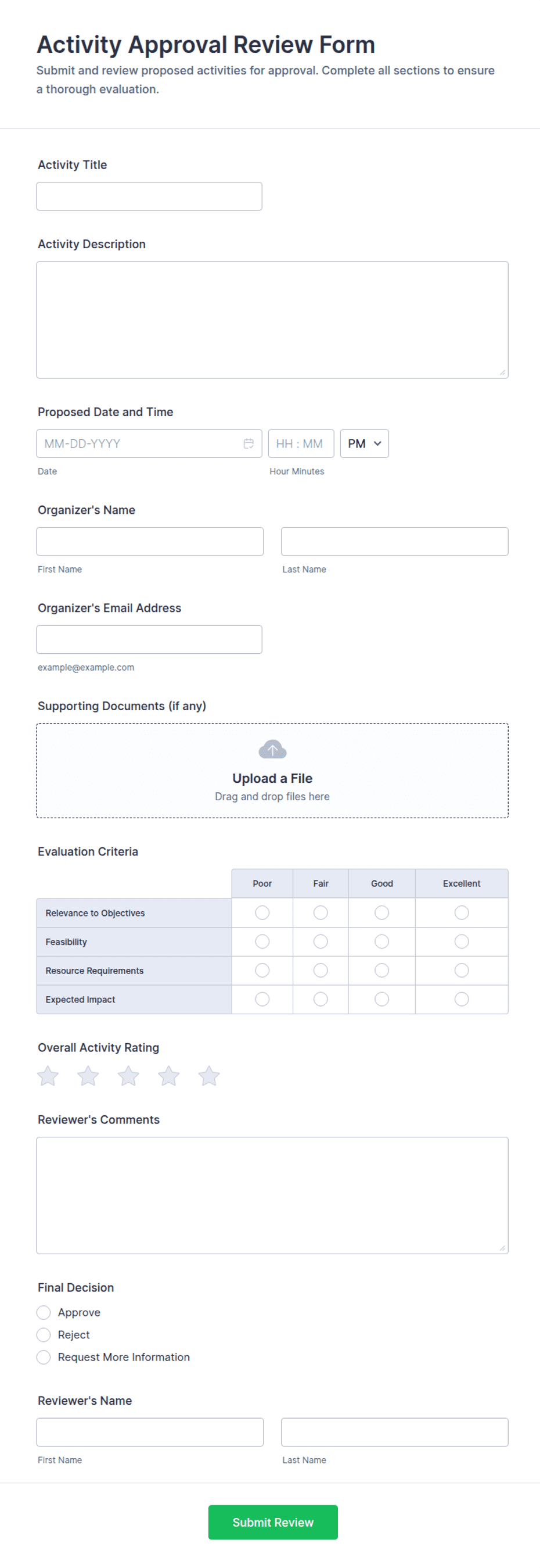 Activity Approval Review Form Template | Jotform