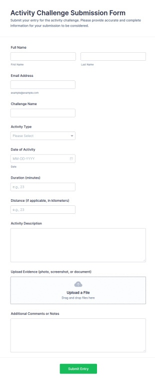 Activity Challenge Submission Form Template