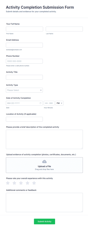 Activity Completion Submission Form Template