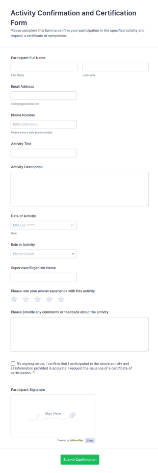 Activity Confirmation And Certification Form Template