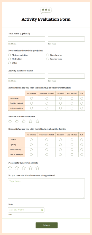 Activity Evaluation Form Template