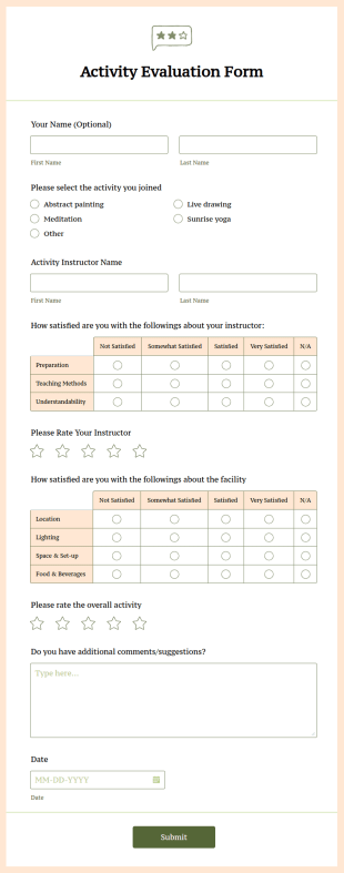 Activity Evaluation Form Template