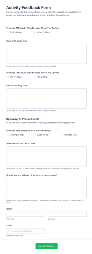 Activity Feedback Form Template