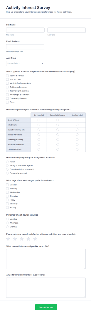 Activity Interest Survey Form Template