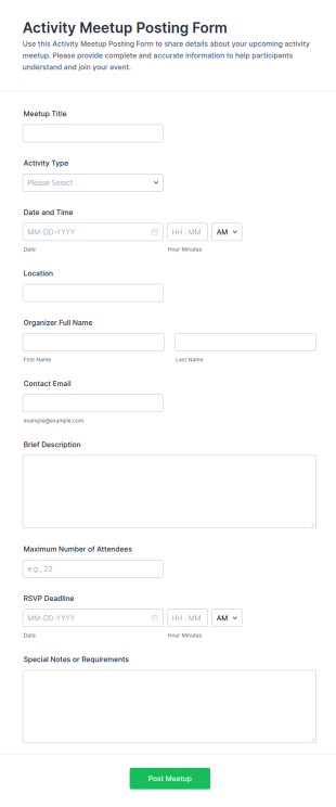 Activity Meetup Posting Form Template