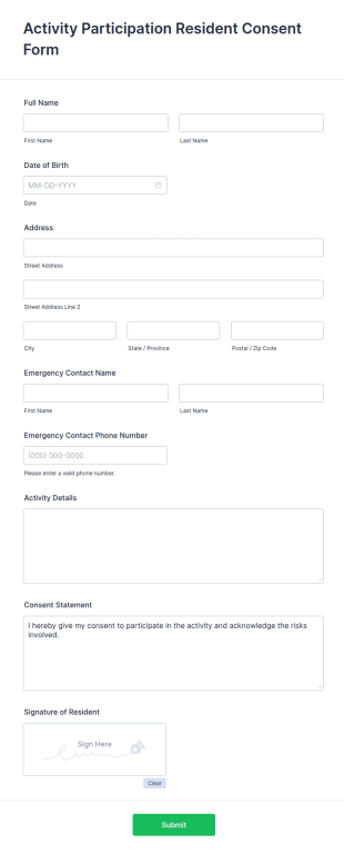 Activity Participation Resident Consent Form Template