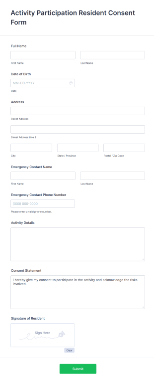 Activity Participation Resident Consent Form Template