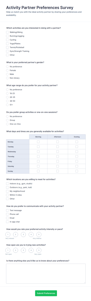 Activity Partner Preferences Survey Form Template