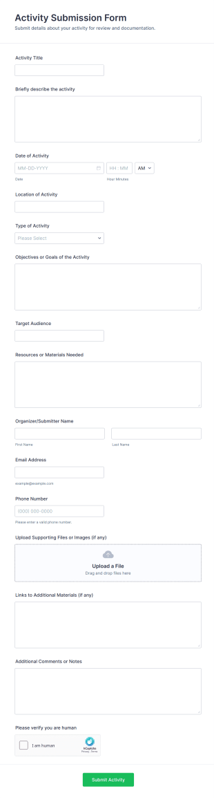 Activity Submission Form Template