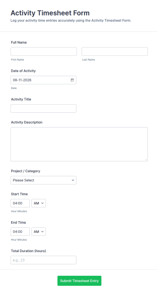 Activity Timesheet Form Template