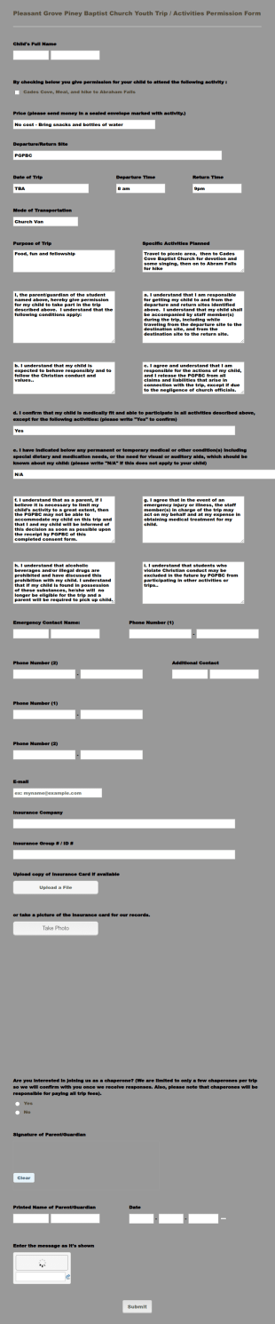 Activity Trip Permission Form Template