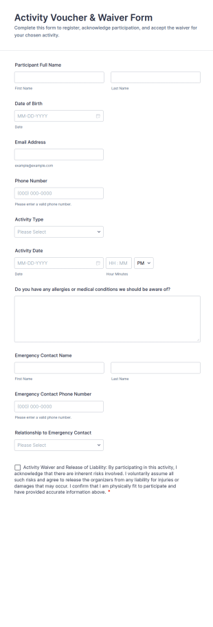 Activity Voucher & Waiver Form Template