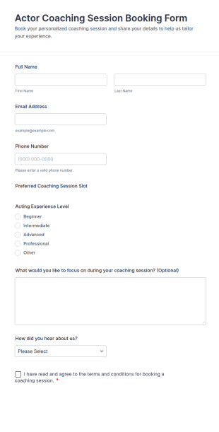 Actor Coaching Session Booking Form Template