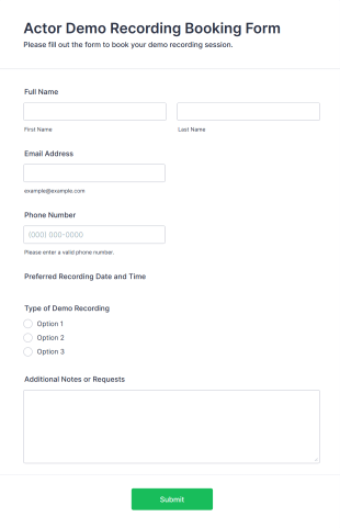 Actor Demo Recording Booking Form Template