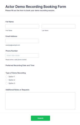 Actor Demo Recording Booking Form Template