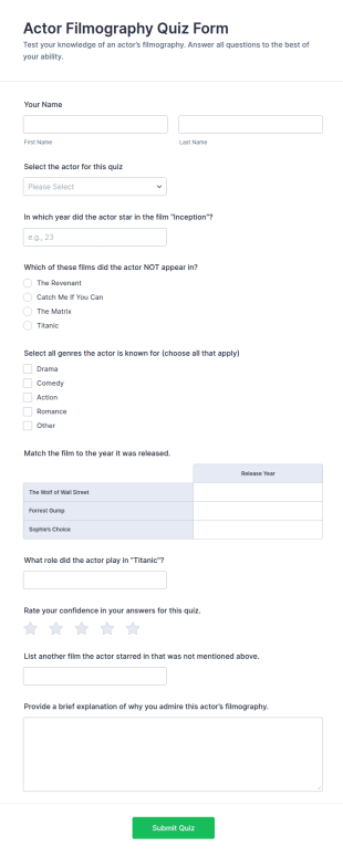 Actor Filmography Quiz Form Template