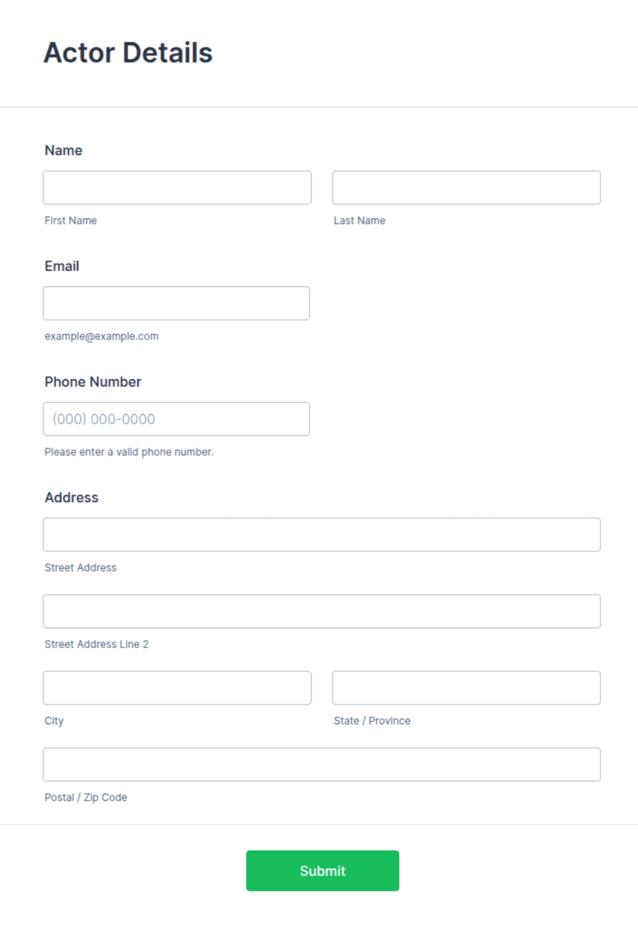 Actor Identification Form Actor Information Form Template | Jotform