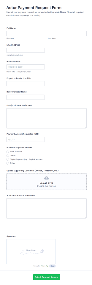 Actor Payment Request Form Template