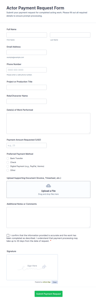 Actor Payment Request Form Template