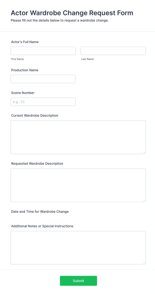 Actor Wardrobe Change Request Form Template