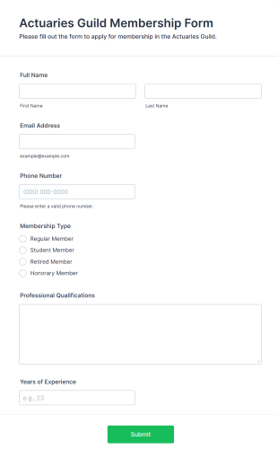 Actuaries Guild Membership Form Form Template