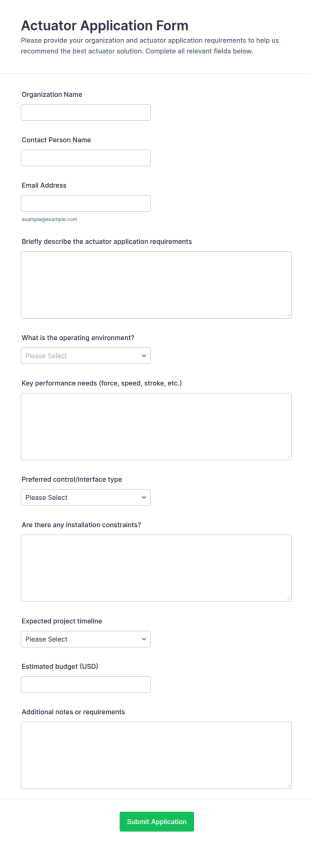 Actuator Application Form Template