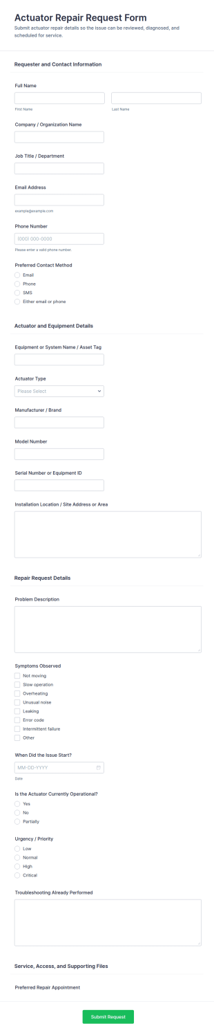 Actuator Repair Request Form Template