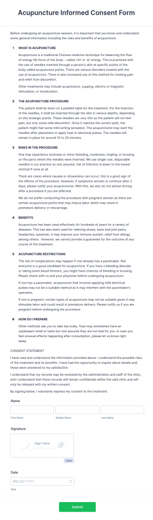 Acupuncture Informed Consent Form Template