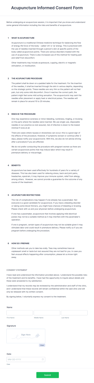 Acupuncture Informed Consent Form Template