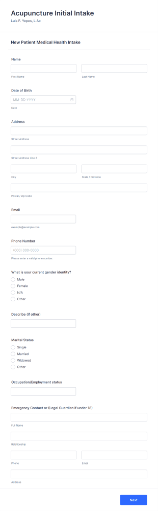 Acupuncture Intake Form Template
