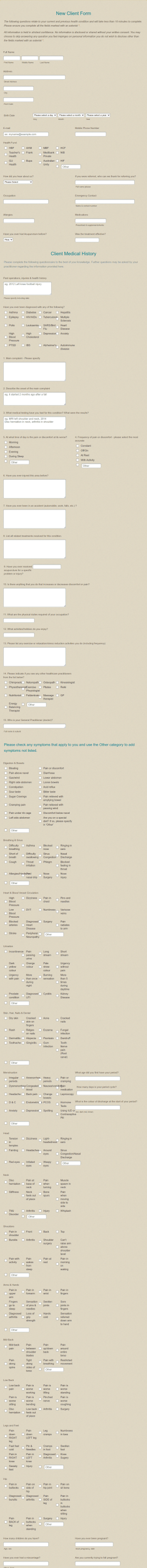 Acupuncture New Client Form Template
