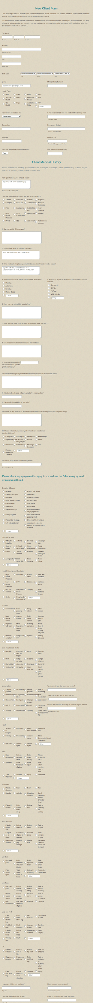 Acupuncture New Client Form Template