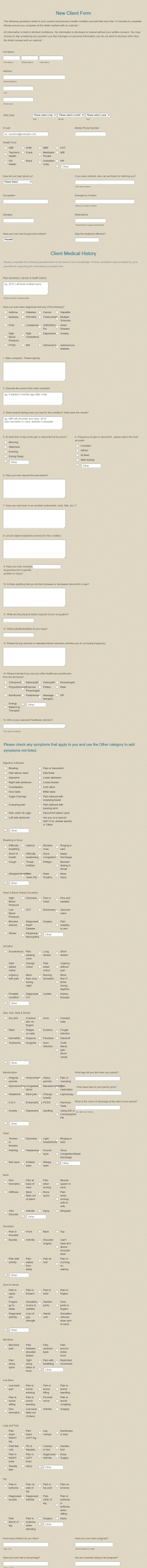 Acupuncture New Client Form Template