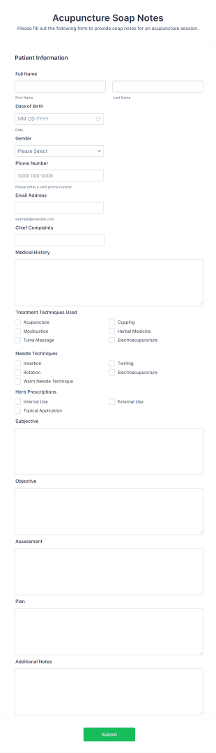 Acupuncture Soap Notes Form Template