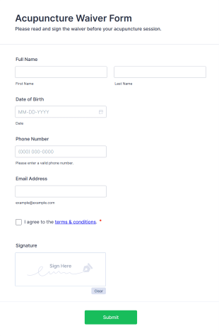 Acupuncture Waiver Form Form Template