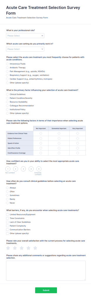 Acute Care Treatment Selection Survey Form Template