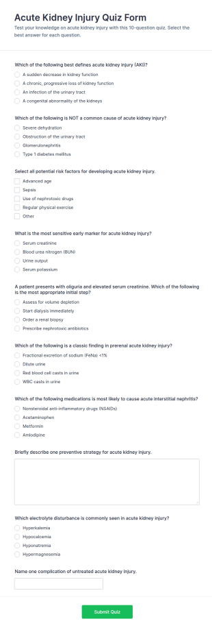 Acute Kidney Injury Quiz Form Template