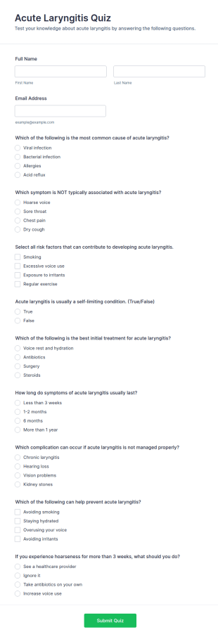Acute Laryngitis Quiz Form Template