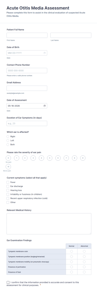 Acute Otitis Media Assessment Form Template
