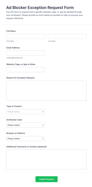 Ad Blocker Exception Request Form Template