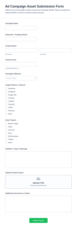 Ad Campaign Asset Submission Form Template