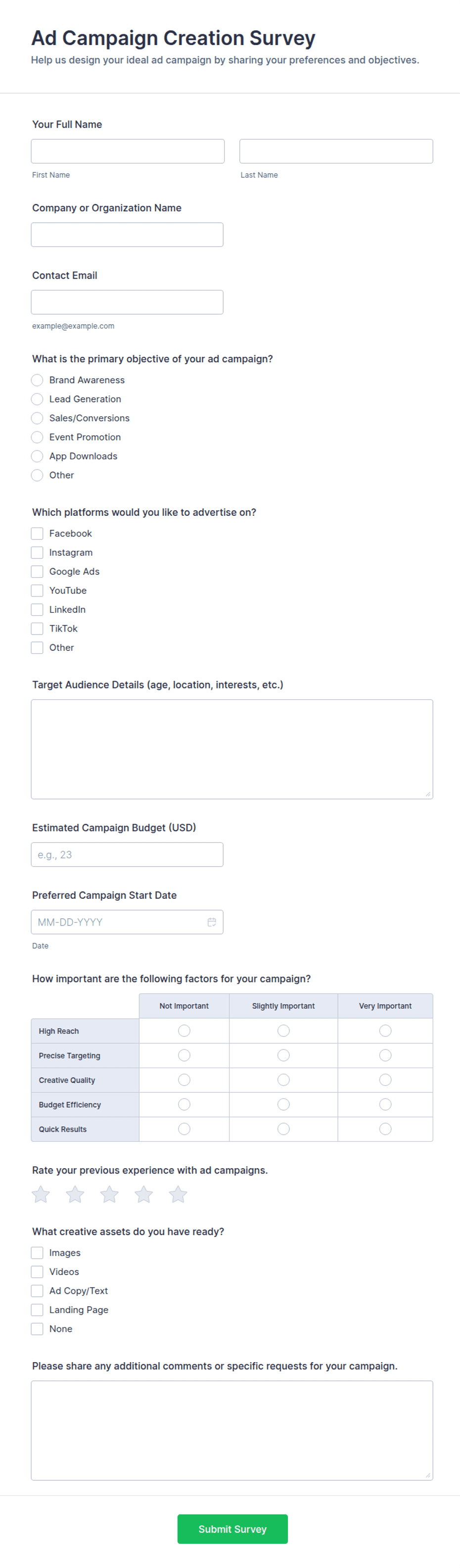 Ad Campaign Creation Survey Form Template | Jotform