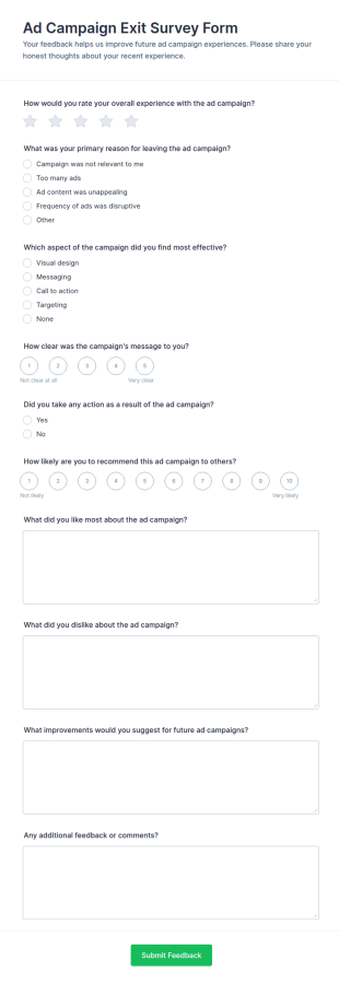 Ad Campaign Exit Survey Form Template