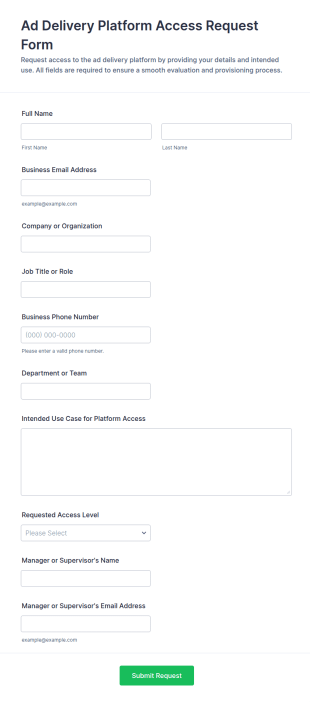 Ad Delivery Platform Access Request Form Template