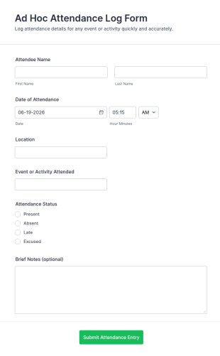 Ad Hoc Attendance Log Form Template