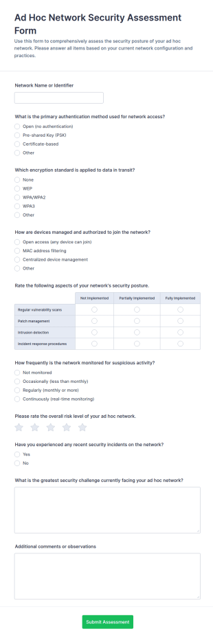 Ad Hoc Network Security Assessment Form Template