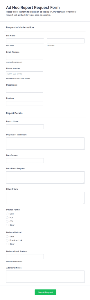 Ad Hoc Report Request Form Template